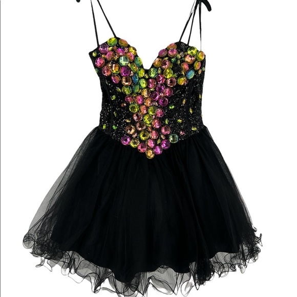 Foxy Lady Fairygoth Whemsigoth Witchy Jewel Party Mini dress SZ 8 Black - Picture 4 of 9